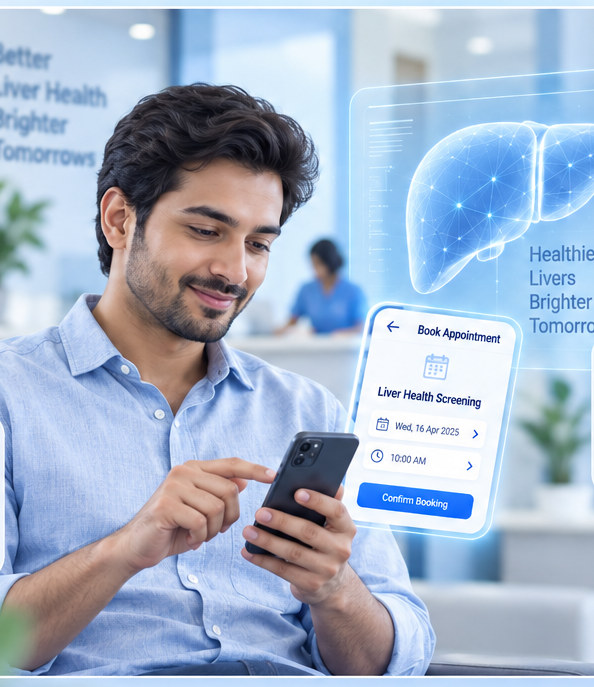 Patient booking a liver health screening on the LiverCare AI app